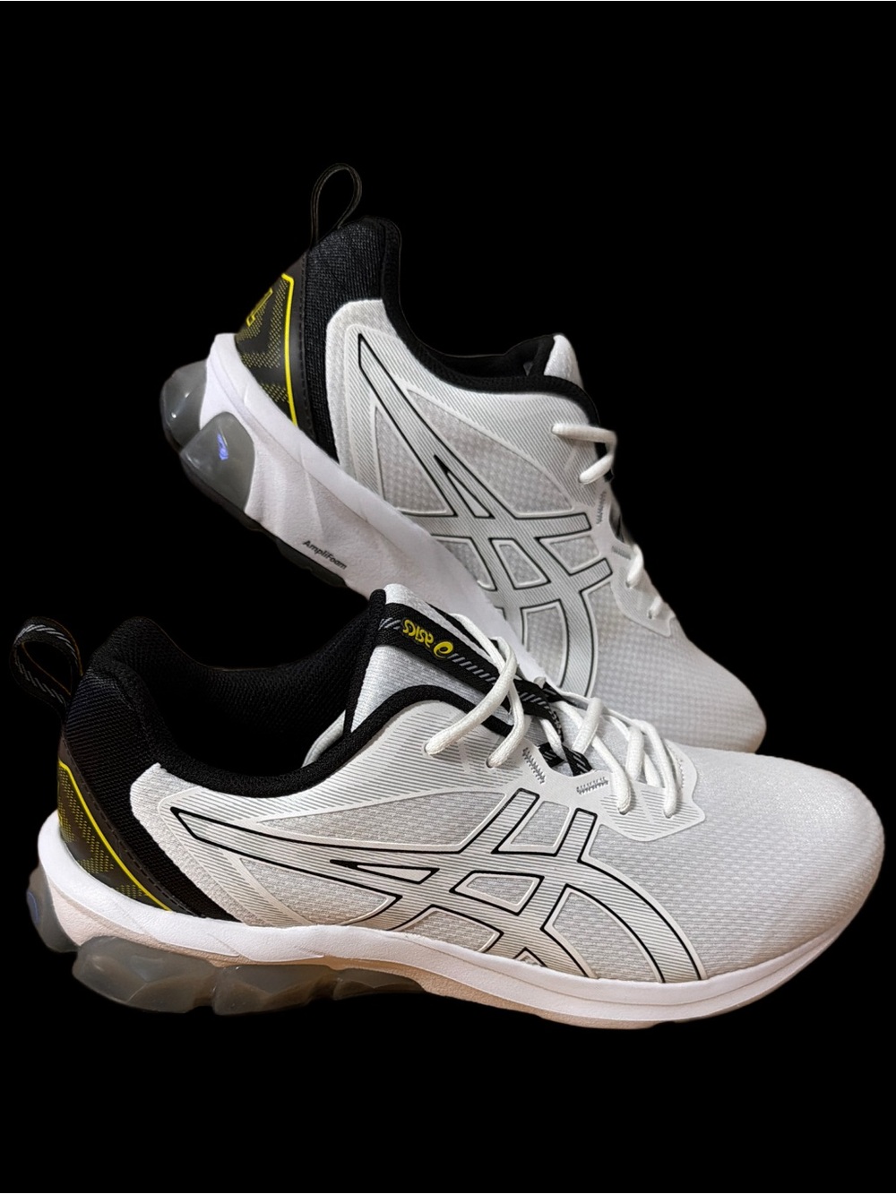 Asics White Black Athletic Running Sneakers with Yellow Trim - Picture 3 of 14